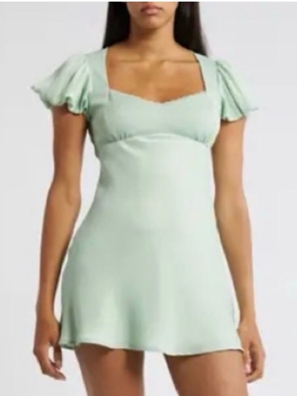 All in Favor Mint Short Square-Neck Mini Dress with Puff Sleeves